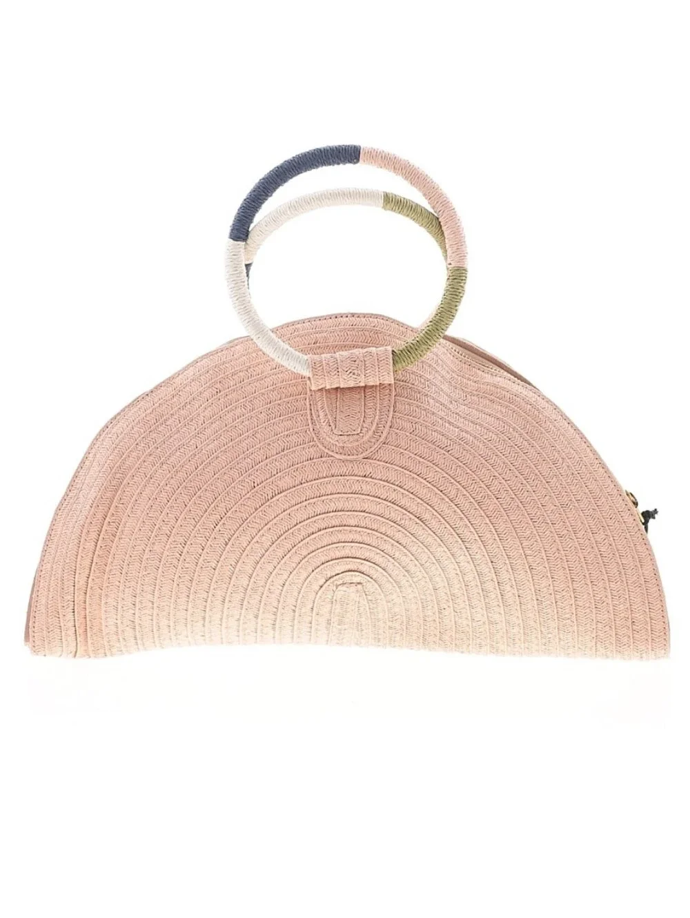 New ANYA NIKI Posey Clutch Half Moon Purse Bag Straw Paper Zip Linen Lined Blush